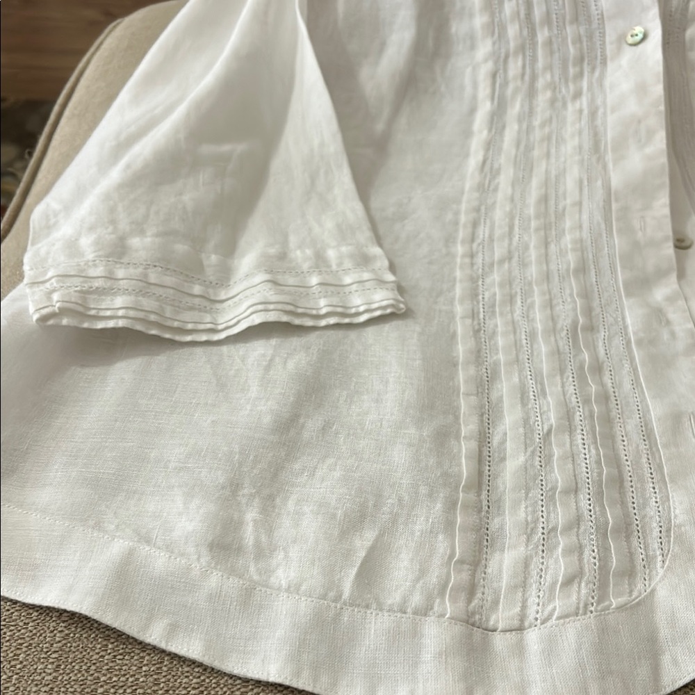 Fox Croft Size 18W 3/4 sleeve White linen Button-Up Blouse - Picture 9 of 10